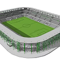 Football Stadium Aerial View With Green Pitch And Surrounding Stands