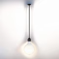 Modern Minimalist Pendant Light With Black Rod And Frosted Glass Bulb Illuminating White Wall