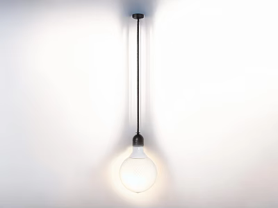 Modern Minimalist Pendant Light With Black Rod And Frosted Glass Bulb Illuminating White Wall 3d model