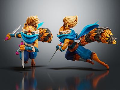 Modern game character fox warrior 3d model