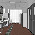 Functional Commercial Kitchen Interior With Stainless Steel Equipment White Tiled Walls Workstations And Red Tiled Flooring