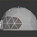 Cartoon Scene Featuring a Dome Building with Geometric Glass Windows White Door and Gray Surface