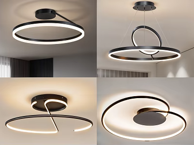 Modern Minimalist LED Ceiling Light With Ring Design And Black White Finish 3d model