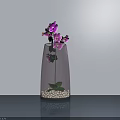 Glass Vase with Purple Orchids and White Pebbles on Sleek Surface Light Wall