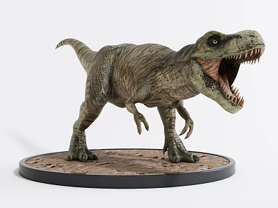 Realistic Tyrannosaurus Dinosaur Model With Open Mouth On Circular Base 3d model