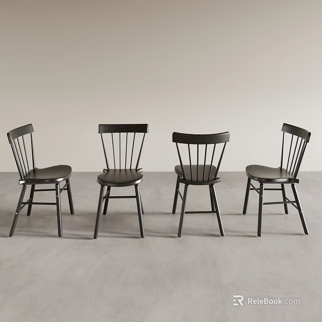Black Slat Back Dining Chairs Four Modern Simple Design In Light Room 3d model 