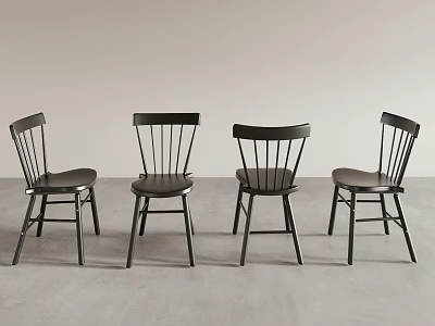 Black Slat Back Dining Chairs Four Modern Simple Design In Light Room 3d model