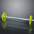 Yellow Barbell With Green Weight Plates And Silver Bar On Black Smooth Surface With Reflection