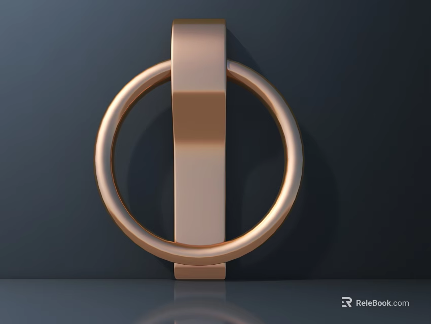 Golden Metal Handle With Circular Ring And Vertical Bar Design For Modern Home Decor 3d model 