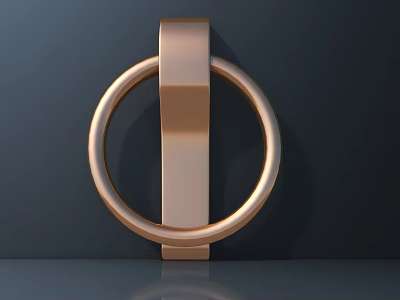 Golden Metal Handle With Circular Ring And Vertical Bar Design For Modern Home Decor 3d model