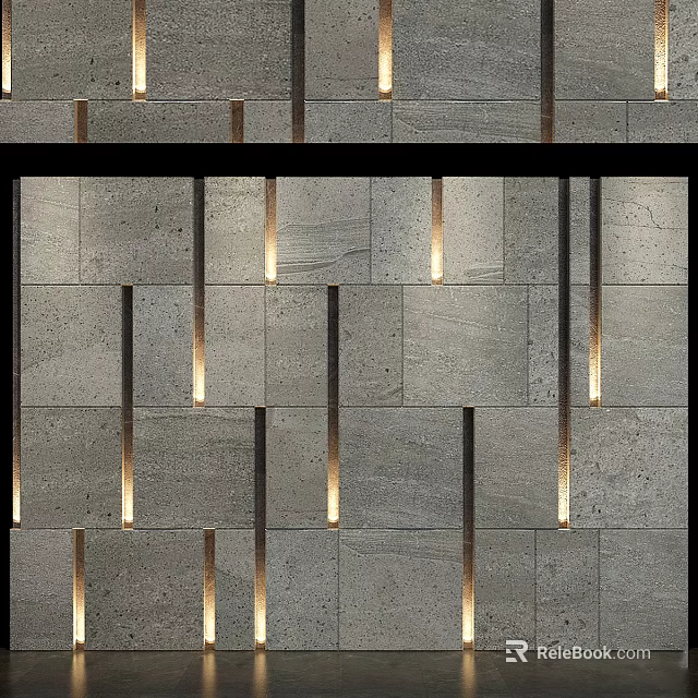 Modern Gray Stone Wall Design With Vertical Light Strips And Textured Panel Patterns 3d model 
