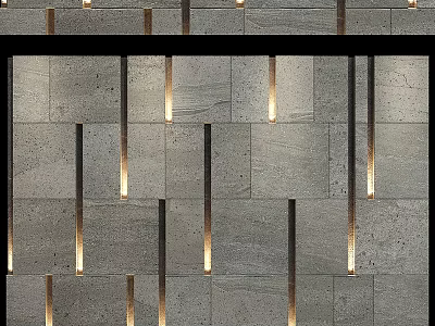 Modern Gray Stone Wall Design With Vertical Light Strips And Textured Panel Patterns 3d model