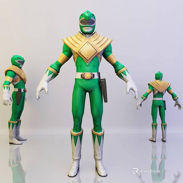 Green And Gold Game Movie Character Costume With White Gloves And Armor Details 3d model 