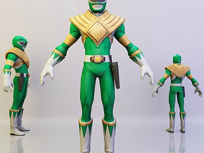 Green And Gold Game Movie Character Costume With White Gloves And Armor Details 3d model