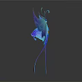 Two Blue And Purple Gradient Butterflies With Transparent Wings On Dark Background With Reflections