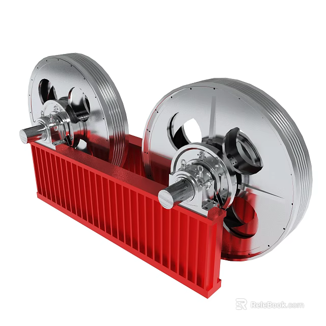 Industrial Mechanical Components Featuring Large Silver Wheels And Red Frame 3d model