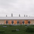 Modern Guesthouse Building With Metal Roof Large Windows And Surrounding Trees Grassland