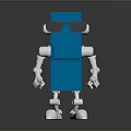 Blue Robot With Sunglasses Silver Mechanical Arms And Legs On Black Background With Reflection