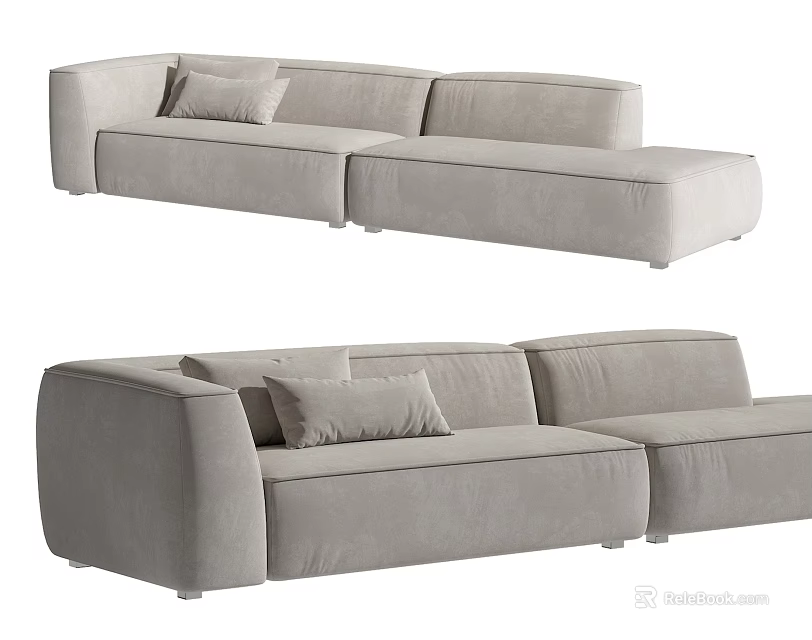 Modern Light Gray Sectional Sofa With Plush Cushions And Minimalist Design 3d model