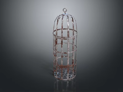 Metal Birdcage Shaped Decorative Ornament Set with Grid Structure for Home Decoration 3d model