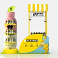 Yellow Commercial Planting Promotion Booth With Shelves Bottled Products And QR Codes