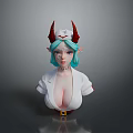 Woman with Teal Hair Red Horns and White Top Character Design