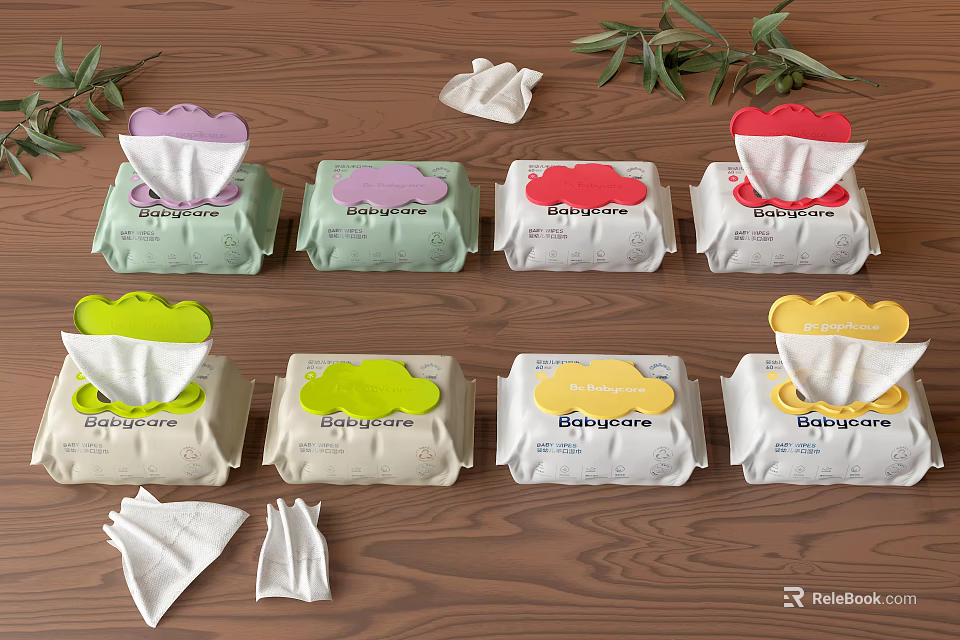 Colorful Disposable Wipes With Various Colored Packages For Daily Living Essentials And Home Use 3d model 