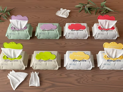 Colorful Disposable Wipes With Various Colored Packages For Daily Living Essentials And Home Use 3d model