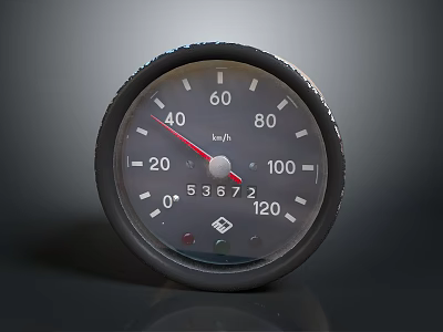Vehicle Speedometer Gauge With km/h Scale And Black Bezel Design 3d model