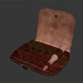 Red Leather Ammunition Case with Cartridge Slots and Brass Bullet Storage
