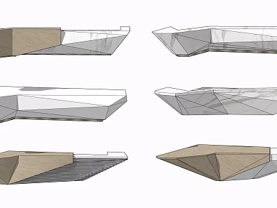 Modern Reception Desk Design With Geometric Shapes And Wooden Elements In Sketches 3d model