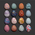 Colorful Easter Eggs Stacked Display With Various Patterns And Vibrant Hues