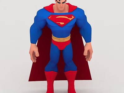 Superhero Action Figure In Blue Suit Red Cape And Yellow Belt Design 3d model