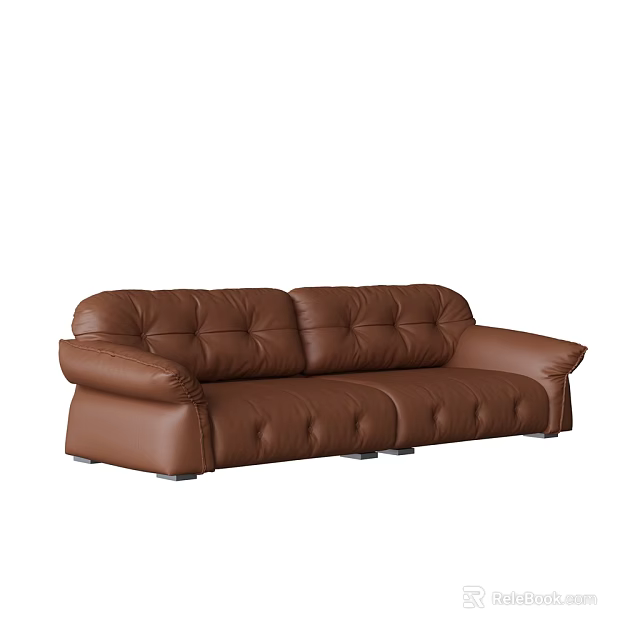 Brown Leather Multi Person Sofa With Button Tufted Design And Modern Style 3d model