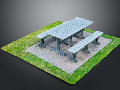 Wooden Picnic Table With Benches On Concrete Base And Grass Area 3d model