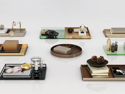 Modern Decorative Ornament Sets With Wooden Glass Trays And Decorative Items 3d model