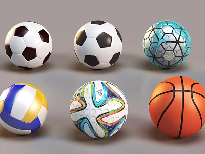 Collection of Different Sports Balls Including Soccer Volleyball and Basketball Designs 3d model