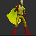 Bald Game And Movie Character With Yellow Costume Red Gloves Yellow Cape And Orange Buckle