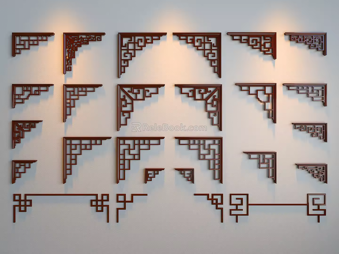New Chinese Style Carved Corner Flower Corner Line Carved 3d model