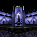 Elegant Stage Design With Purple Backdrop Large Screens And Illuminated Logo