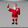 Elderly Man Dressed in Red Santa Suit Holding Bell and Carrying Bag