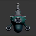 Teal Colored Spaceship 3D Model With Orange Glowing Engines And Detailed Parts