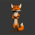 3D Rendered Cartoon Fox Standing With Crossed Arms White Belly And Bushy Tail