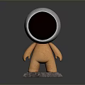 3D Statue Figure With Circular Black Head Silver Frame Orange Textured Body Gray Stone Base