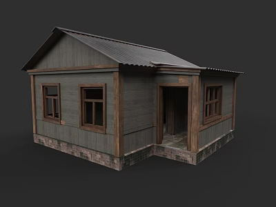 Detached House With Wooden Exterior Gray Roof Windows And Stone Base 3d model