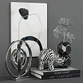 Modern Single Bed With Zebra Print Ornament Silver Sculpture Black Vase And Abstract Art