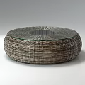 Round Rattan Coffee Table With Glass Top And Woven Natural Texture