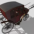 Vintage Horse Carriage With Red Body Black Roof And Wooden Wheels