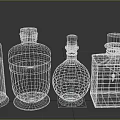 Colorful Glass Bottles Featuring Blue Pink Green Orange Liquids Various Shapes Wooden Metal Caps