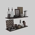Stylish Dinnerware Set Display With Ceramic Cups Glass Vases And Decorative Pieces On Shelves